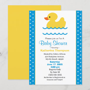 Cute Yellow Ducky Boys Baby Shower Invitation