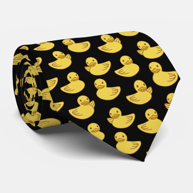 Cute Yellow Ducky Pattern Rubber Ducks Black Tie (Rolled)