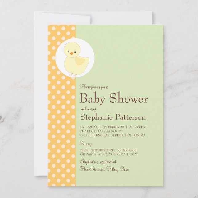 Cute Yellow Ducky Polkadot Baby Shower Tea Party Invitation (Front)