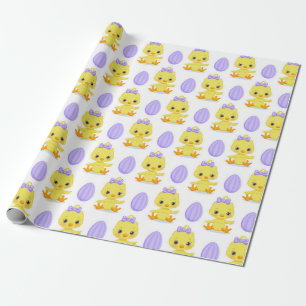 CUTE YELLOW EASTER CHICK WIRH PURPLE EGGS WRAPPING PAPER