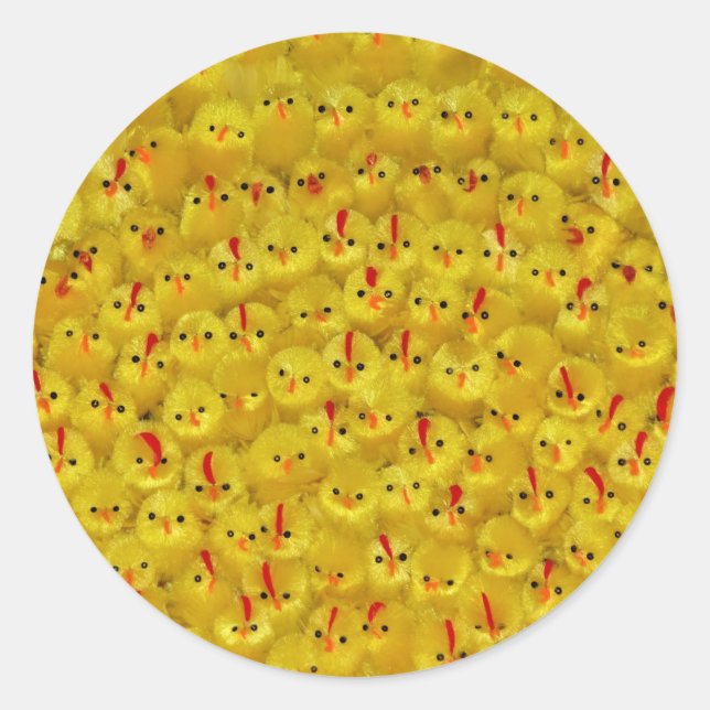 Cute Yellow Easter Chicks Cheery Modern Pattern Classic Round Sticker (Front)