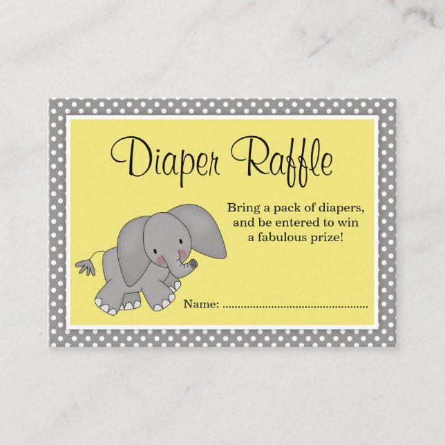 Cute Yellow Elephant Baby Shower Diaper Raffle Enclosure Card (Front)
