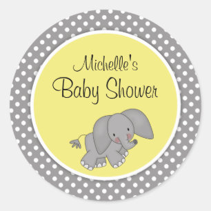 Cute Yellow Elephant Gender Neutral Baby Shower Classic Round Sticker