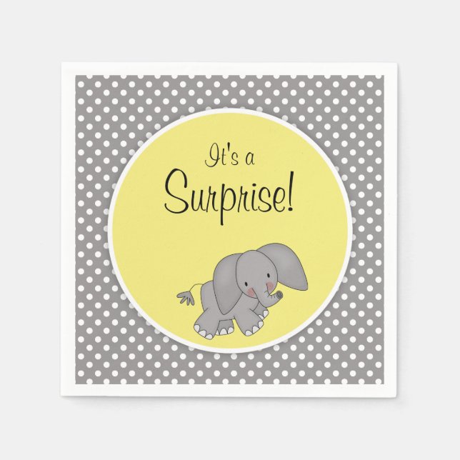 Cute Yellow Elephant Gender Neutral Baby Shower Napkin (Front)