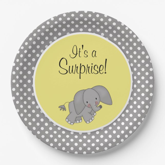 Cute Yellow Elephant Gender Neutral Baby Shower Paper Plate (Front)