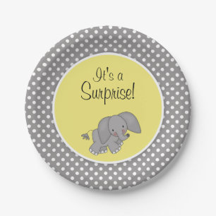 Cute Yellow Elephant Gender Neutral Baby Shower Paper Plate