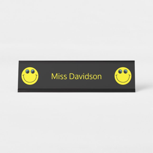 Cute Yellow Emoji Teacher Desk Name Plate (Front)
