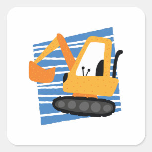 Cute Yellow Excavator Machinery Square Sticker