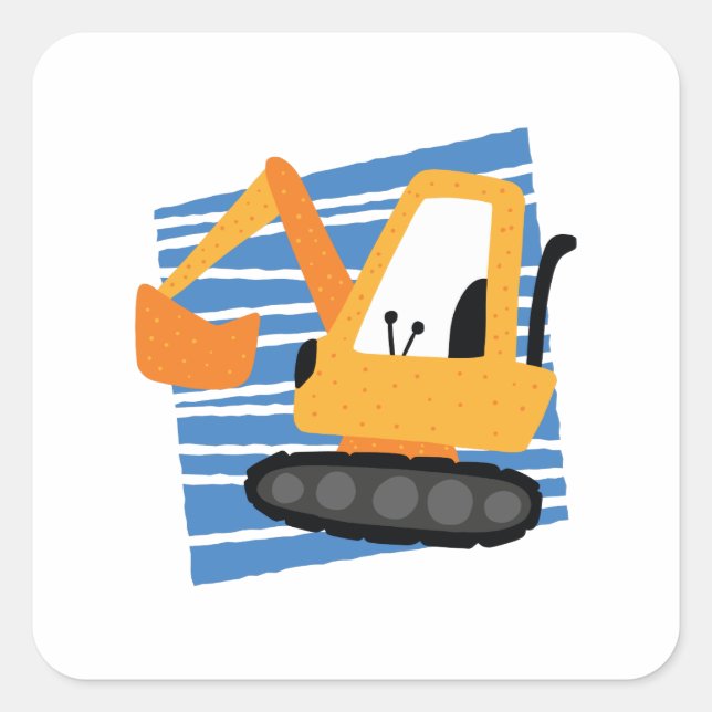 Cute Yellow Excavator Machinery Square Sticker (Front)