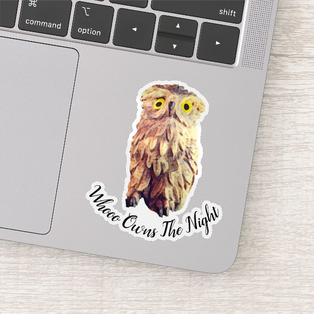 Cute Yellow Eyed Watercolor Owl Custom Text (Detail)
