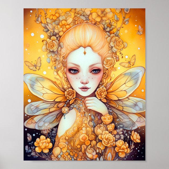 Cute Yellow Fairy Fantasy Art Poster (Front)
