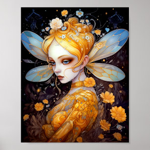 Cute Yellow Fairy Fantasy Art Poster