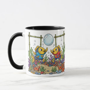 Cute Yellow Fish Playing Bubble Sports Ocean Kids  Mug