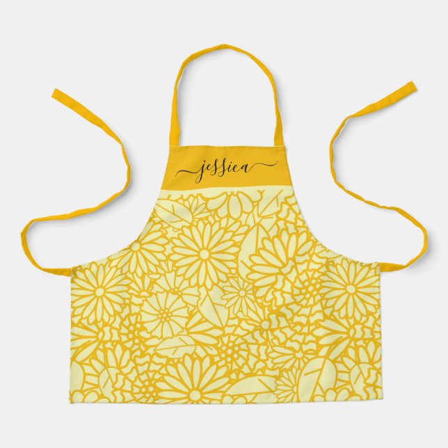Cute yellow floral girl name  apron (Front)