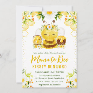 Cute Yellow Floral Honey Bee Baby Shower Invitation
