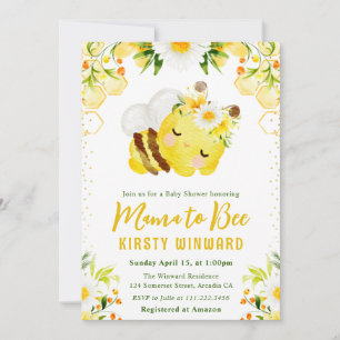 Cute Yellow Floral Honey Bee Baby Shower Invitation