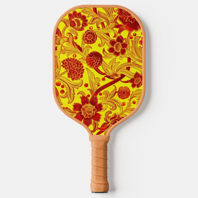 Cute Yellow Floral Retro Pickleball Paddle (Front)
