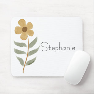 Cute Yellow Floral Your Name Watercolor Mouse Mat