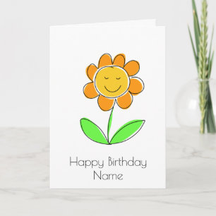 Cute Yellow Flower Cartoon Happy Birthday Card