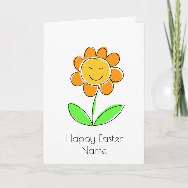 Cute Yellow Flower Cartoon Happy Easter Card (Front)