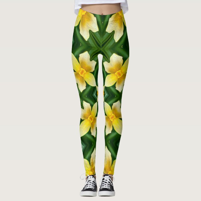 Cute Yellow Flower Pattern Leggings (Front)