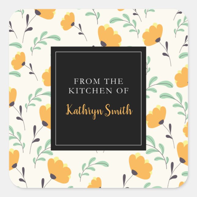 cute yellow flowers floral from the kitchen of square sticker (Front)