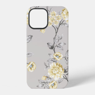 cute yellow flowers with grey leaves pattern on gr iPhone 12 case