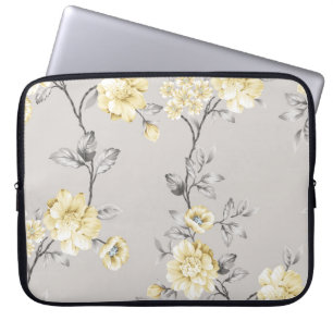 cute yellow flowers with grey leaves pattern on gr laptop sleeve