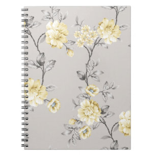 cute yellow flowers with grey leaves pattern on gr notebook