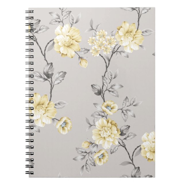 cute yellow flowers with grey leaves pattern on gr notebook (Front)