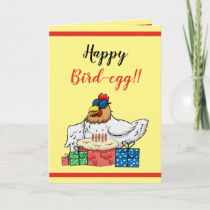 Cute Yellow Funny Chicken Cake and Gifts Birthday Card