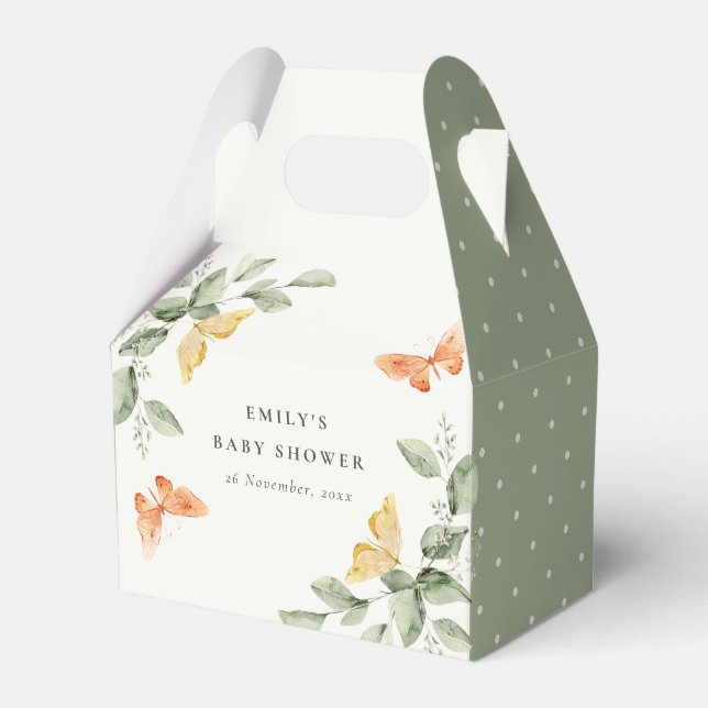 Cute Yellow Garden Foliage Butterflies Baby Shower Favour Box (Front Side)