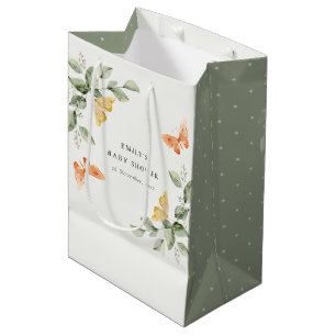 Cute Yellow Garden Foliage Butterflies Baby Shower Medium Gift Bag