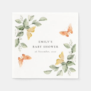 Cute Yellow Garden Foliage Butterflies Baby Shower Napkin