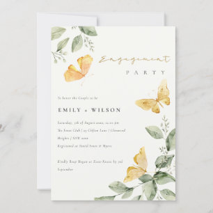 Cute Yellow Garden Foliage Butterflies Engagement Invitation