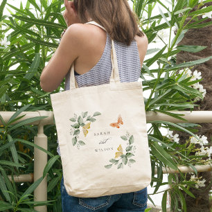 Cute Yellow Garden Foliage Butterflies Wedding Tote Bag
