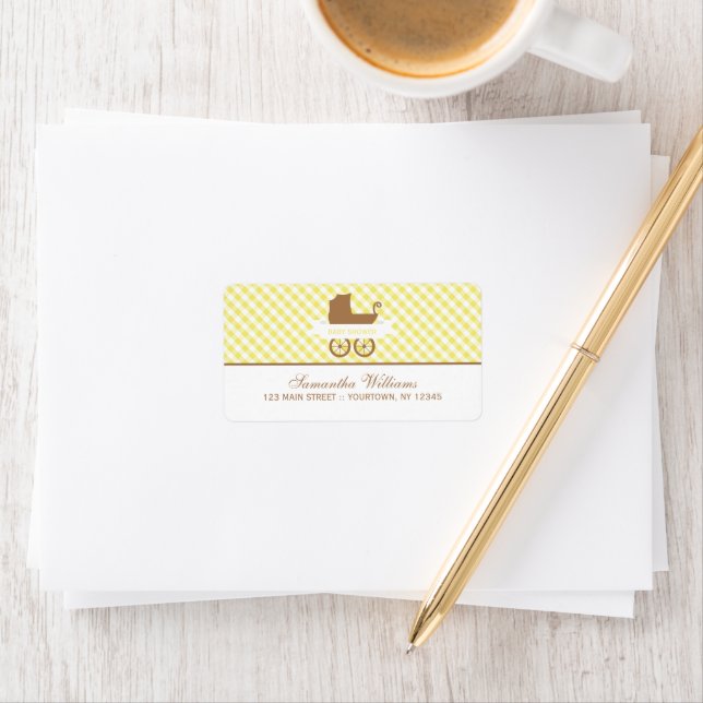 Cute Yellow Gingham Pattern and Baby Carriage Label (Insitu)