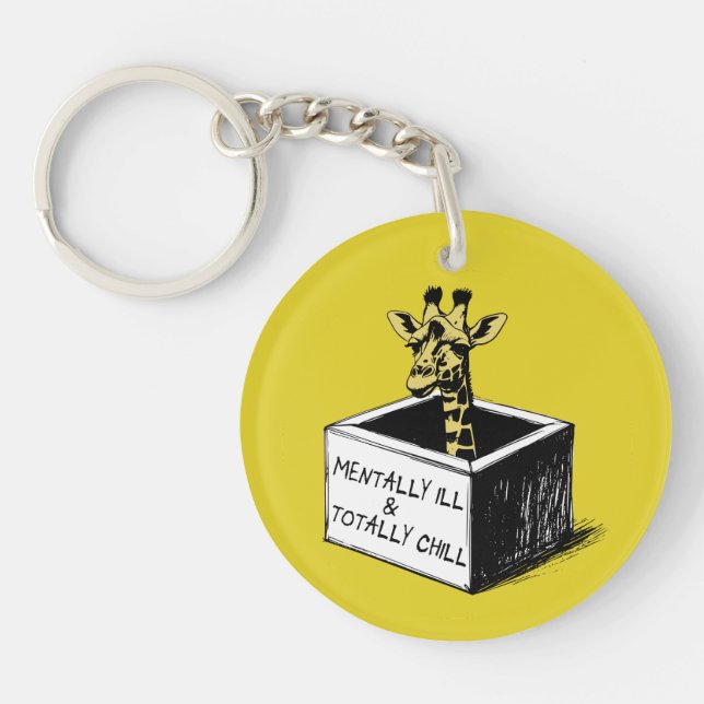 Cute Yellow Giraffe in a Box Custom Name  Key Ring (Front)