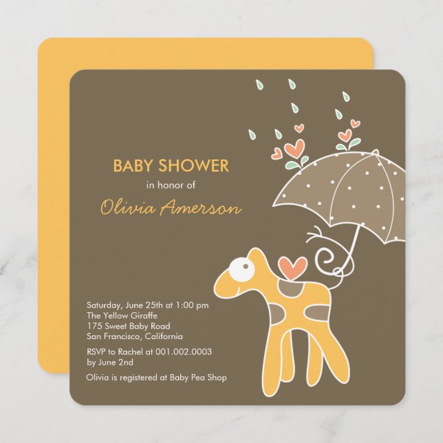 Cute Yellow Giraffe Neutral Baby Shower Invite (Front/Back)