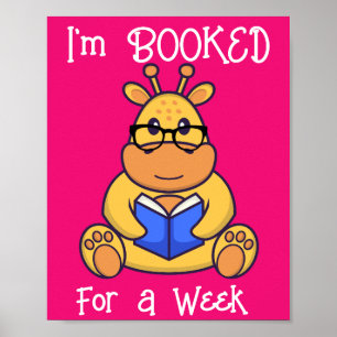 Cute yellow Giraffe reading book  Poster