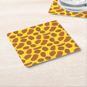 Cute yellow giraffe skin seamless pattern square paper coaster