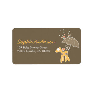 Cute Yellow Giraffe & Umbrella Baby Shower Address Label