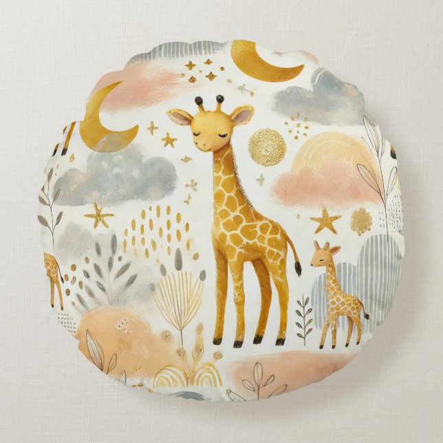 Cute Yellow Giraffe Warm Baby Nursery Pillow (Front)