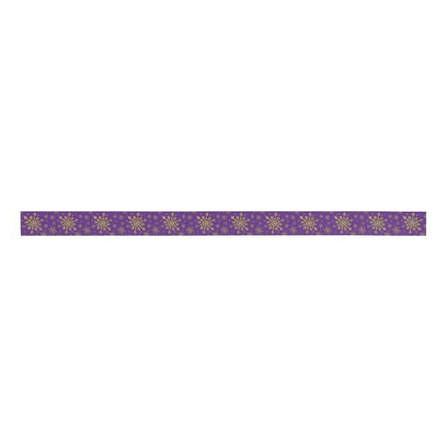Cute Yellow Gold Christmas Snowflakes on Purple Grosgrain Ribbon (Front)