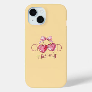 Cute Yellow "Good Vibes Only" Coquette Bow iPhone 15 Case