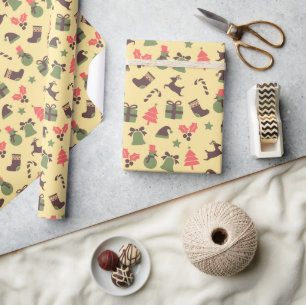 Cute Yellow Green Christmas Gift Wrapping paper