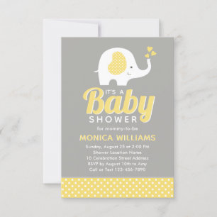 Cute Yellow Grey Elephant Baby Shower Invitation
