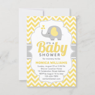 Cute Yellow Grey Elephant Neutral Baby Shower Invitation