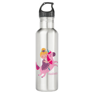 Cute Yellow Haired Girl Riding on a Unicorn 710 Ml Water Bottle