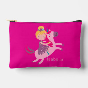 Cute Yellow Haired Girl Riding on a Unicorn Accessory Pouch